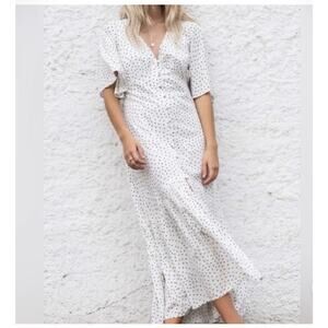 Billabong Kiss the Rain White & Black Polka Dot Maxi Boho Dress Size Medium